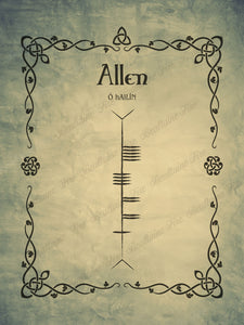 Allen in Ogham premium luster unframed print