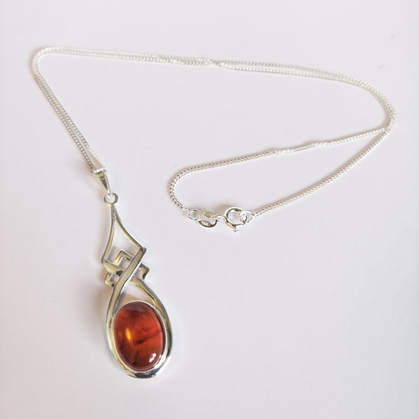 Solid 925 Sterling Silver Celtic Amber Pendant
