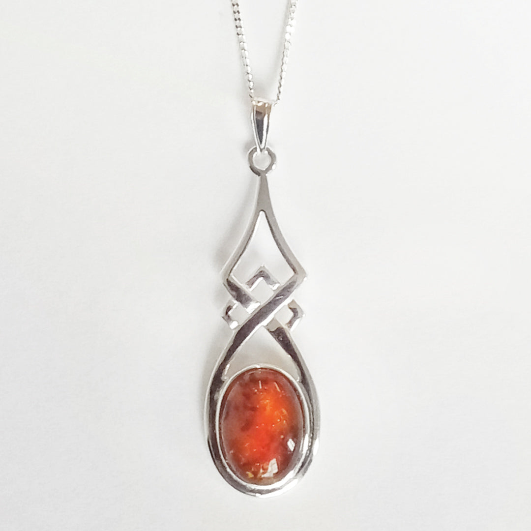 Solid 925 Sterling Silver Celtic Amber Pendant
