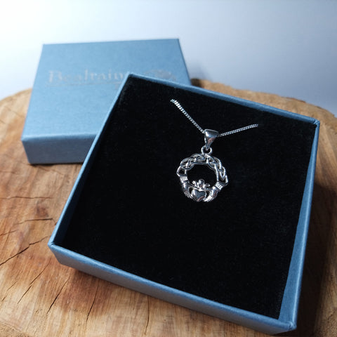 Solid 925 Silver Claddagh Necklace