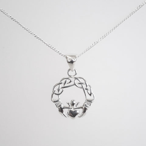 Solid 925 Silver Claddagh Necklace