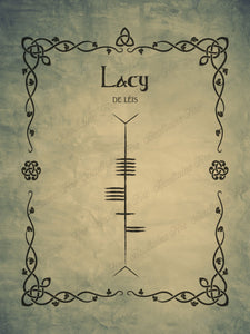 Lacy (de Léis) in Ogham premium luster unframed print