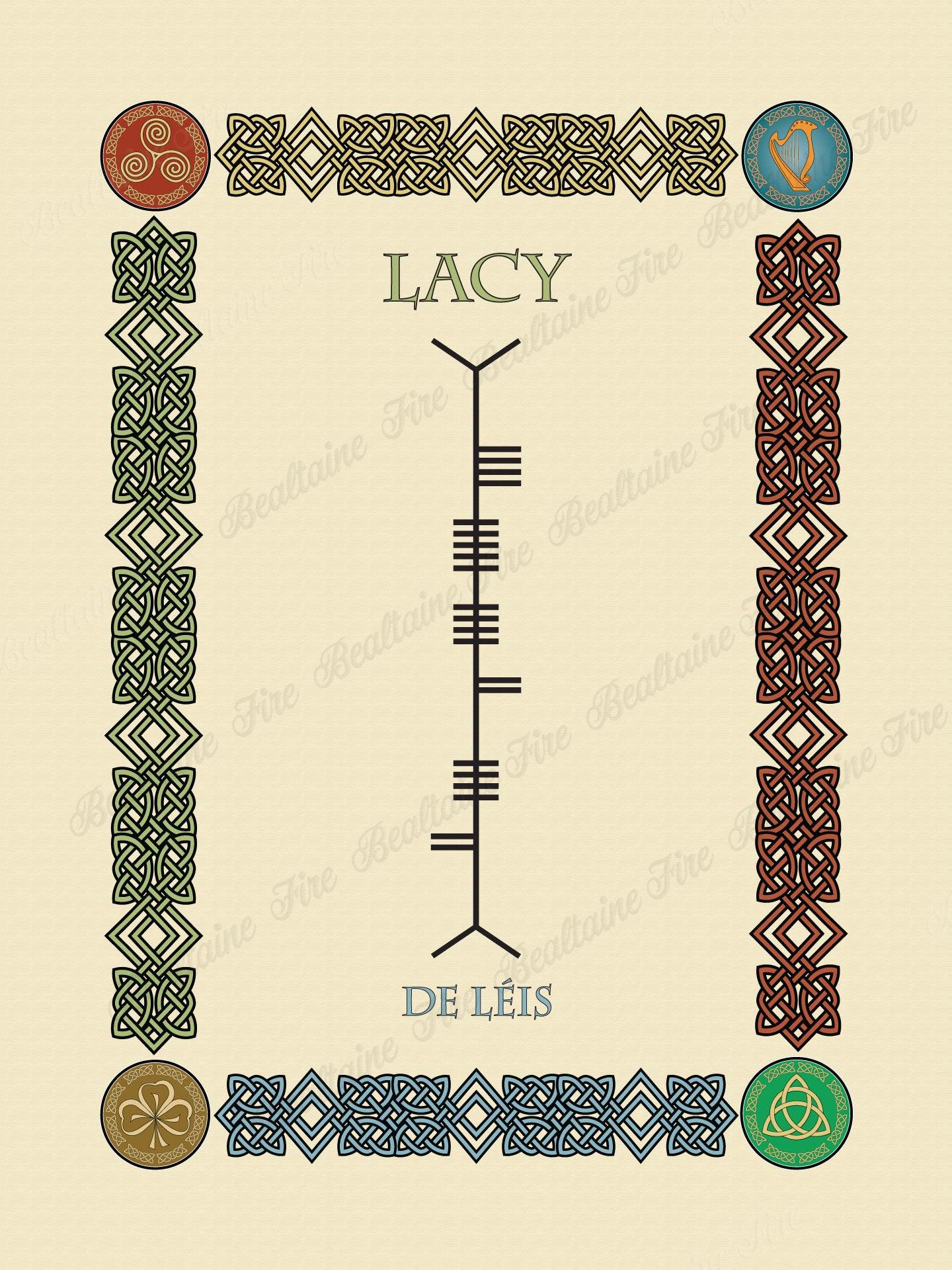 Lacy (de Léis) in Old Irish and Ogham - Premium luster unframed print