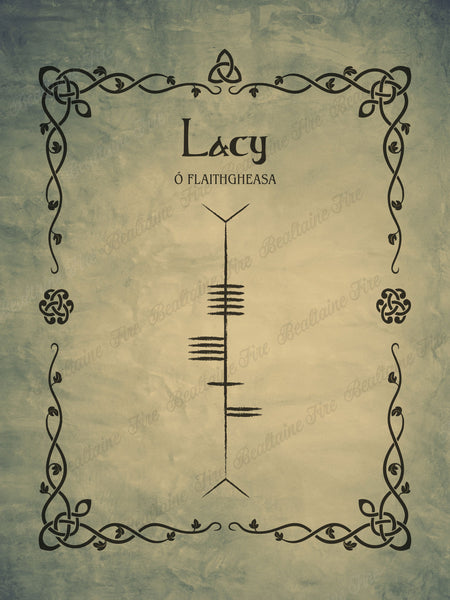 Lacy (Ó Flaithgheasa) in Ogham premium luster unframed print