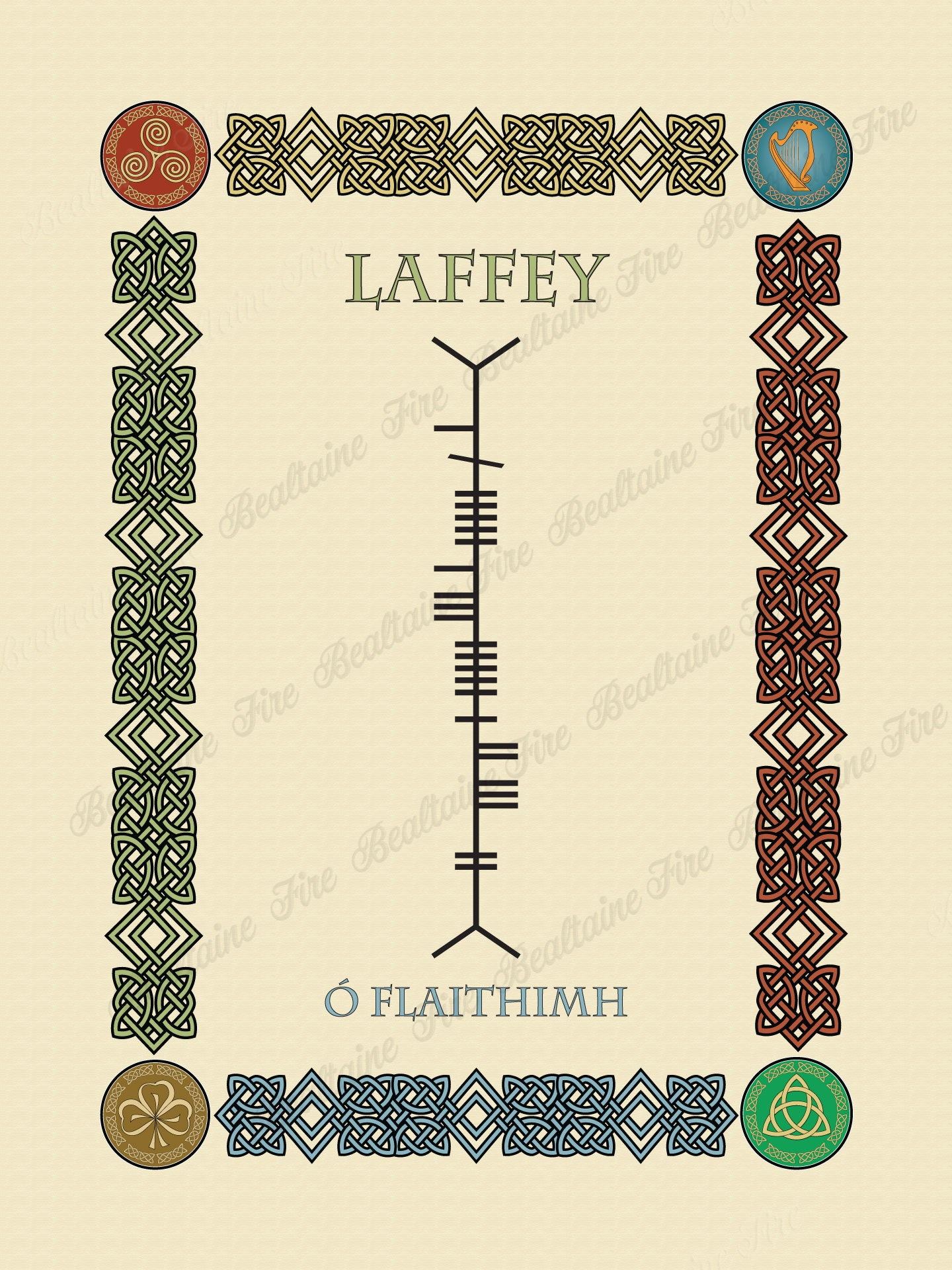 Laffey in Old Irish and Ogham - Premium luster unframed print