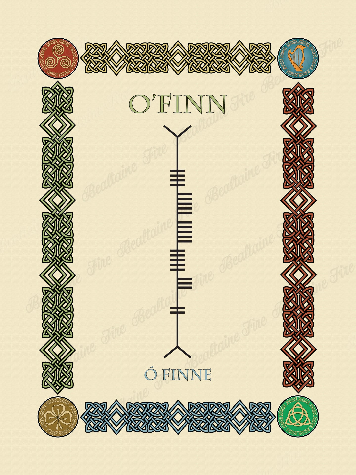 O'Finn in Old Irish and Ogham - Premium luster unframed print