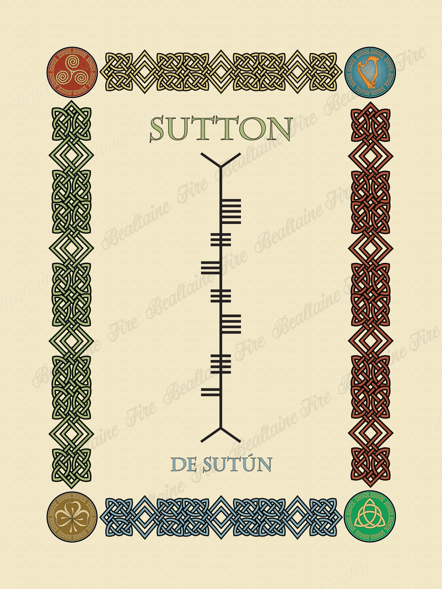 Sutton in Old Irish and Ogham - Premium luster unframed print