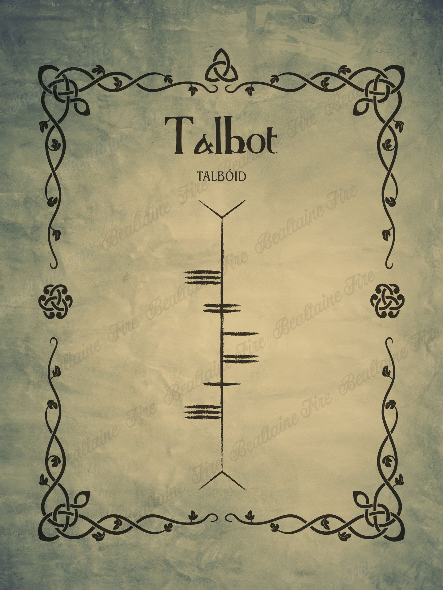 Talbot in Ogham premium luster unframed print