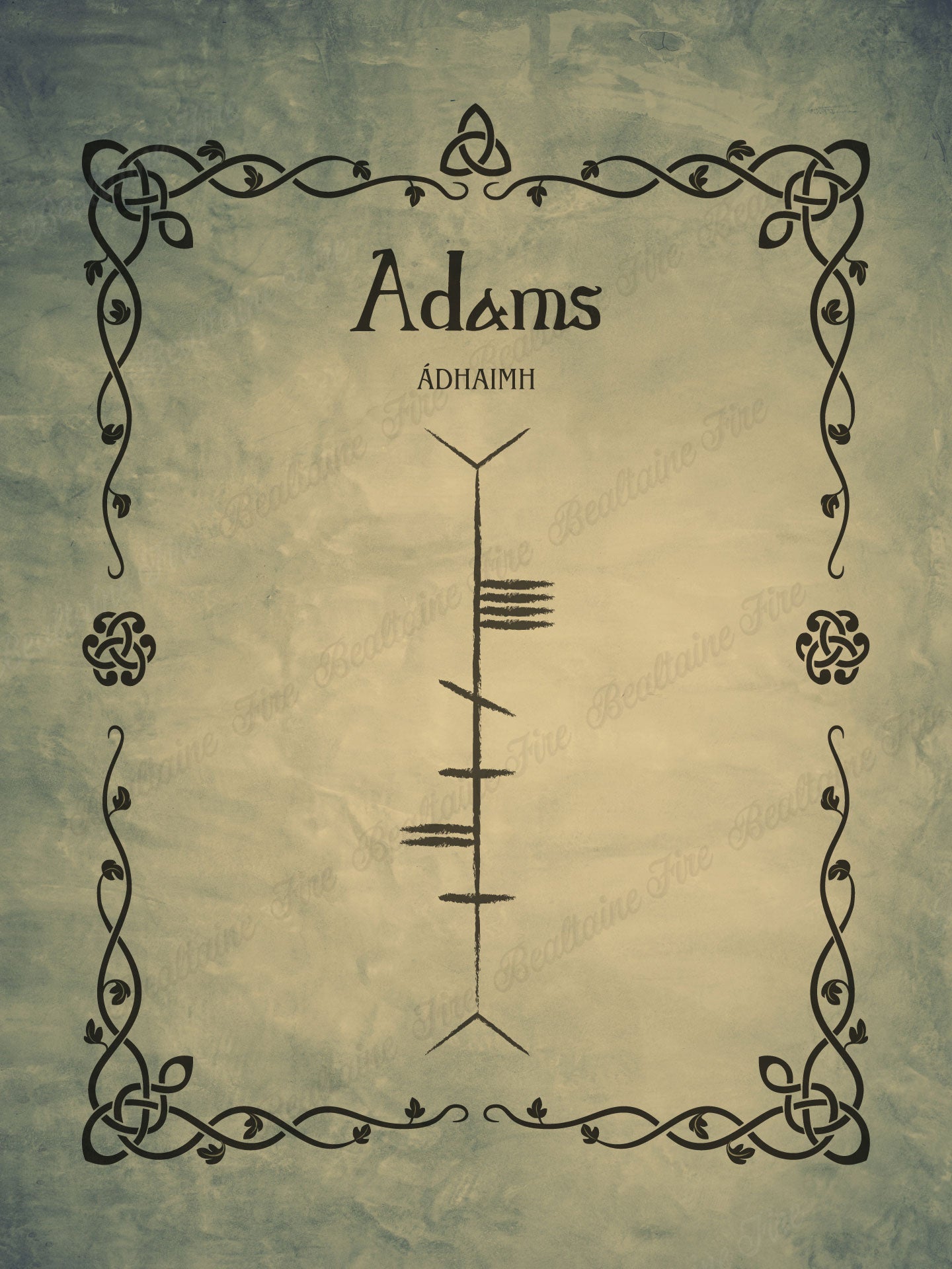 Adams in Ogham premium luster unframed print