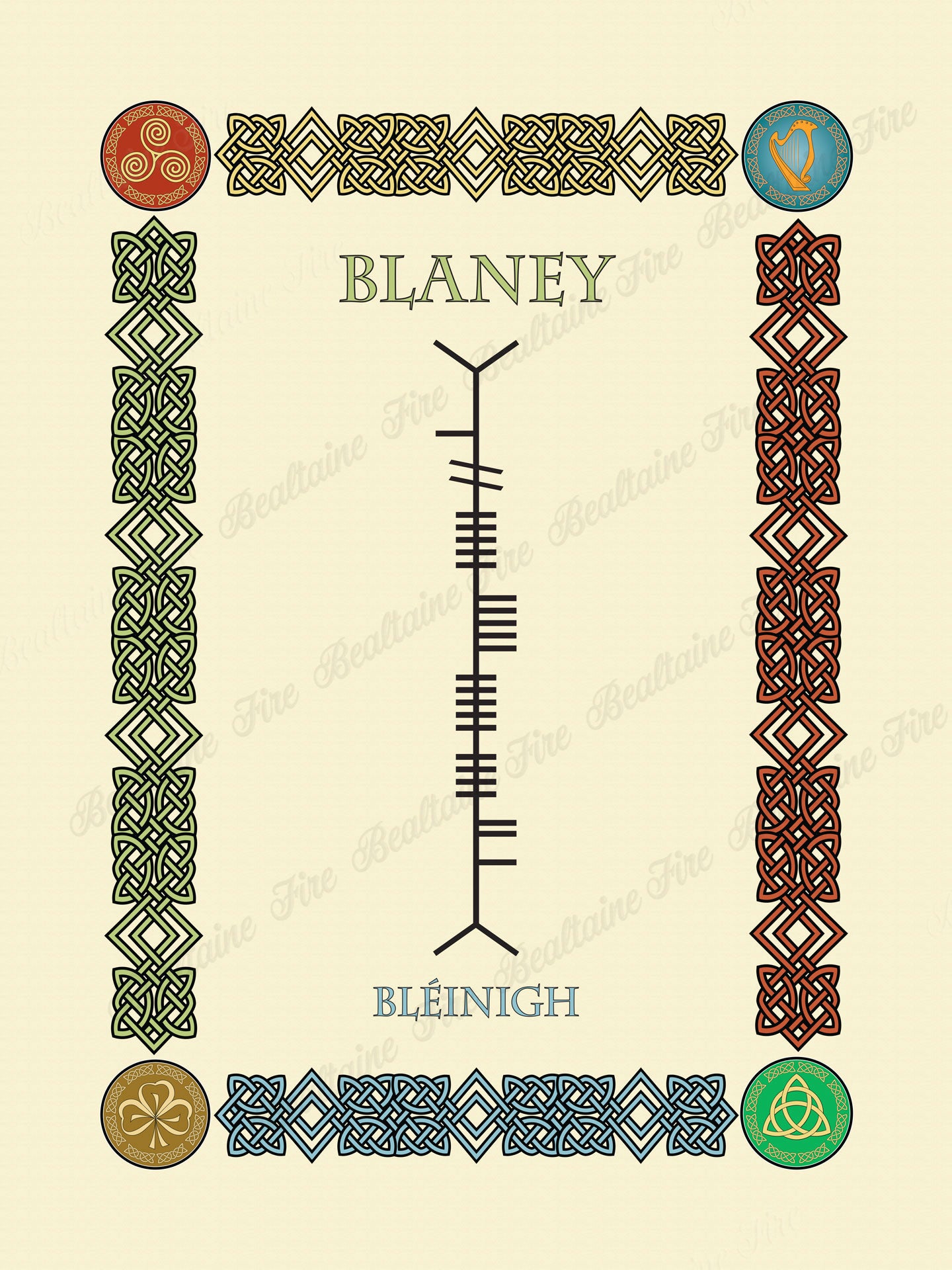 Blaney in Old Irish and Ogham - Premium luster unframed print