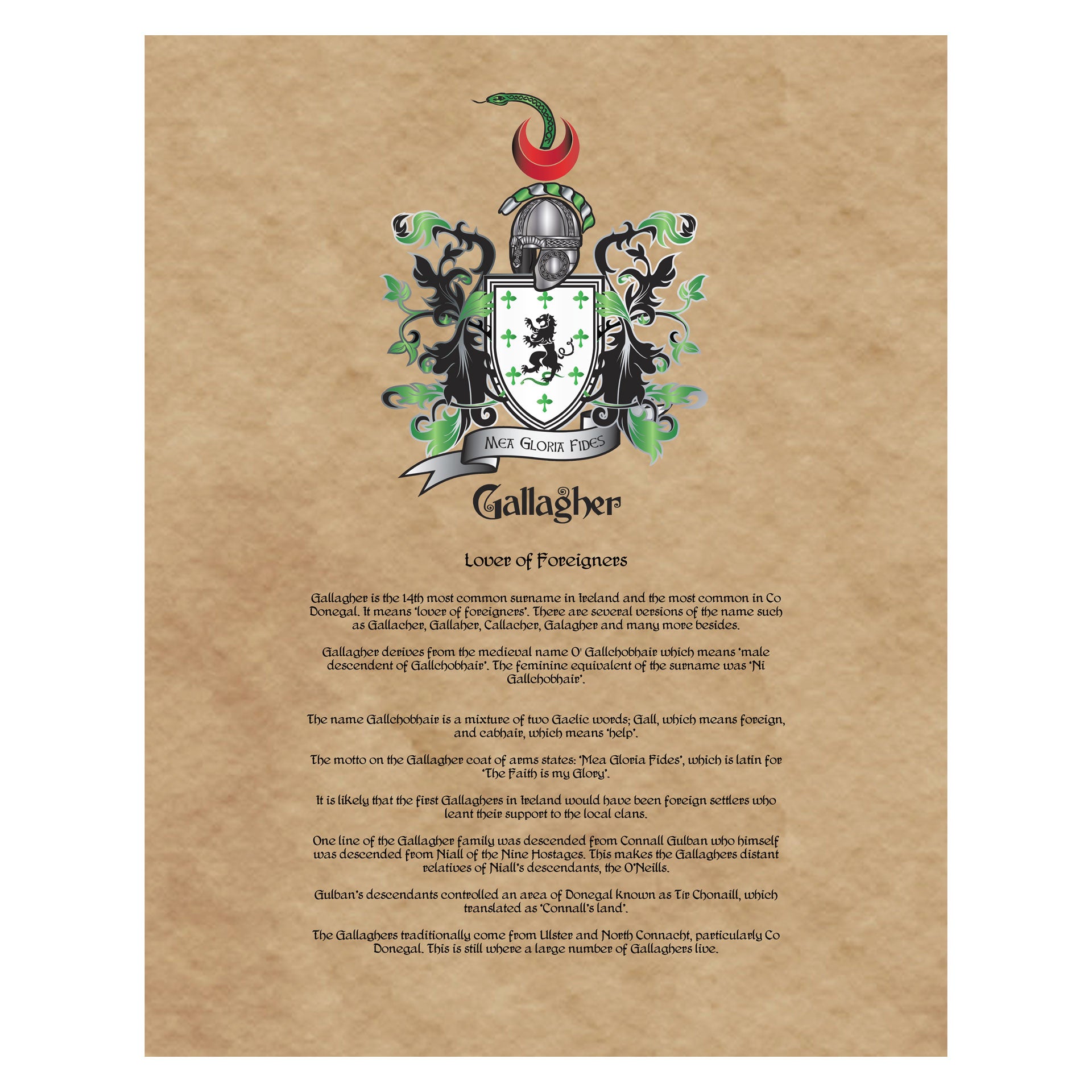 Gallagher Coat of Arms Premium Luster Unframed Print