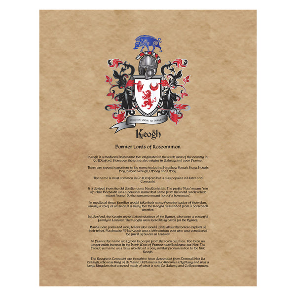 Keogh Coat of Arms on Canvas