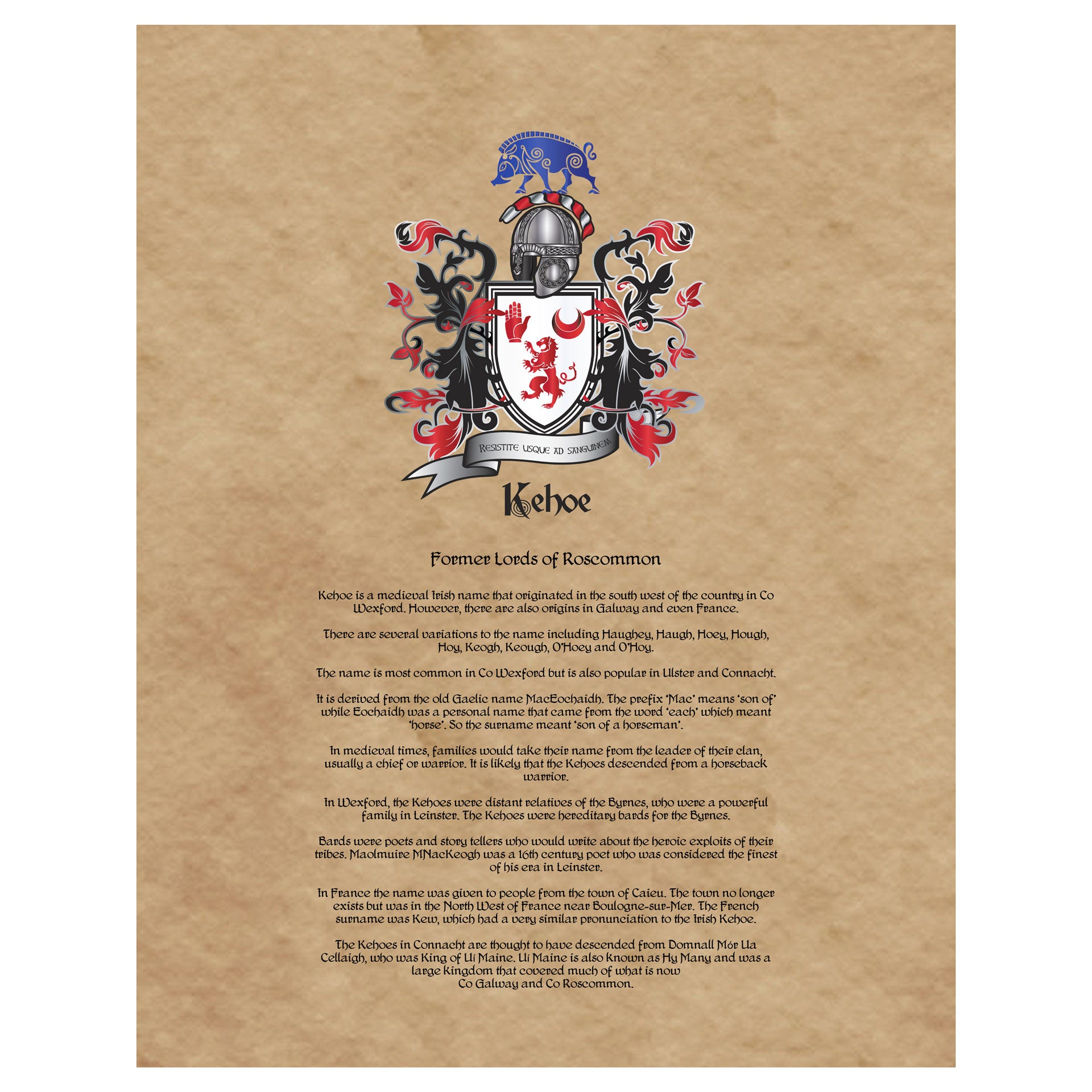 Kehoe Coat of Arms Premium Luster Unframed Print