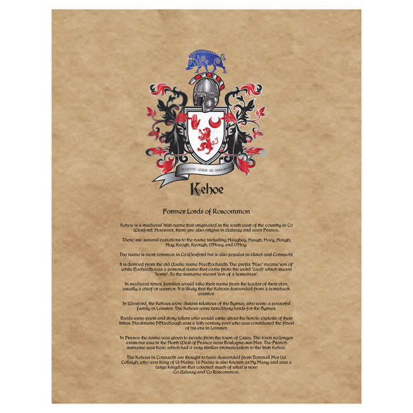 Kehoe Coat of Arms on Canvas