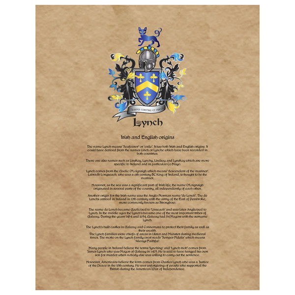 Lynch Coat of Arms Premium Luster Unframed Print