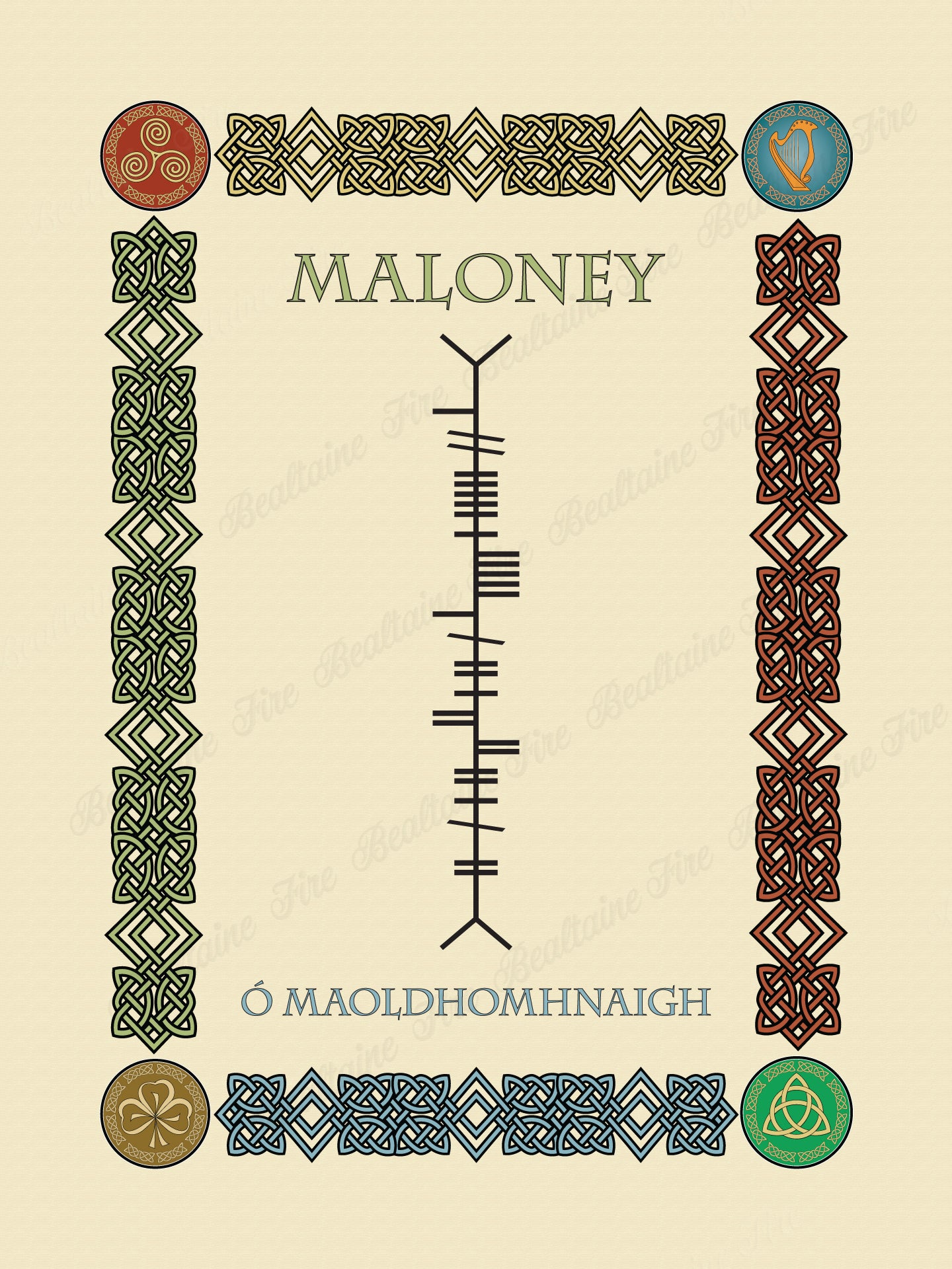Maloney in Old Irish and Ogham - Premium luster unframed print