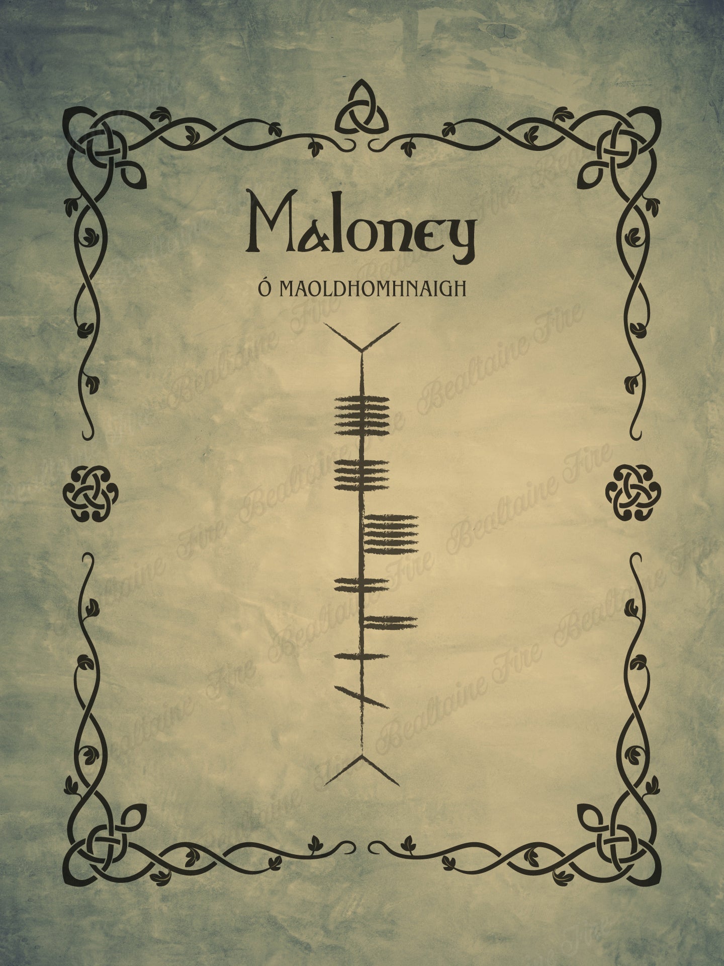 Maloney in Ogham premium luster unframed print