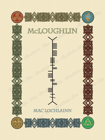 McLoughlin (Co Donegal Clan) in Old Irish and Ogham - Premium luster unframed print