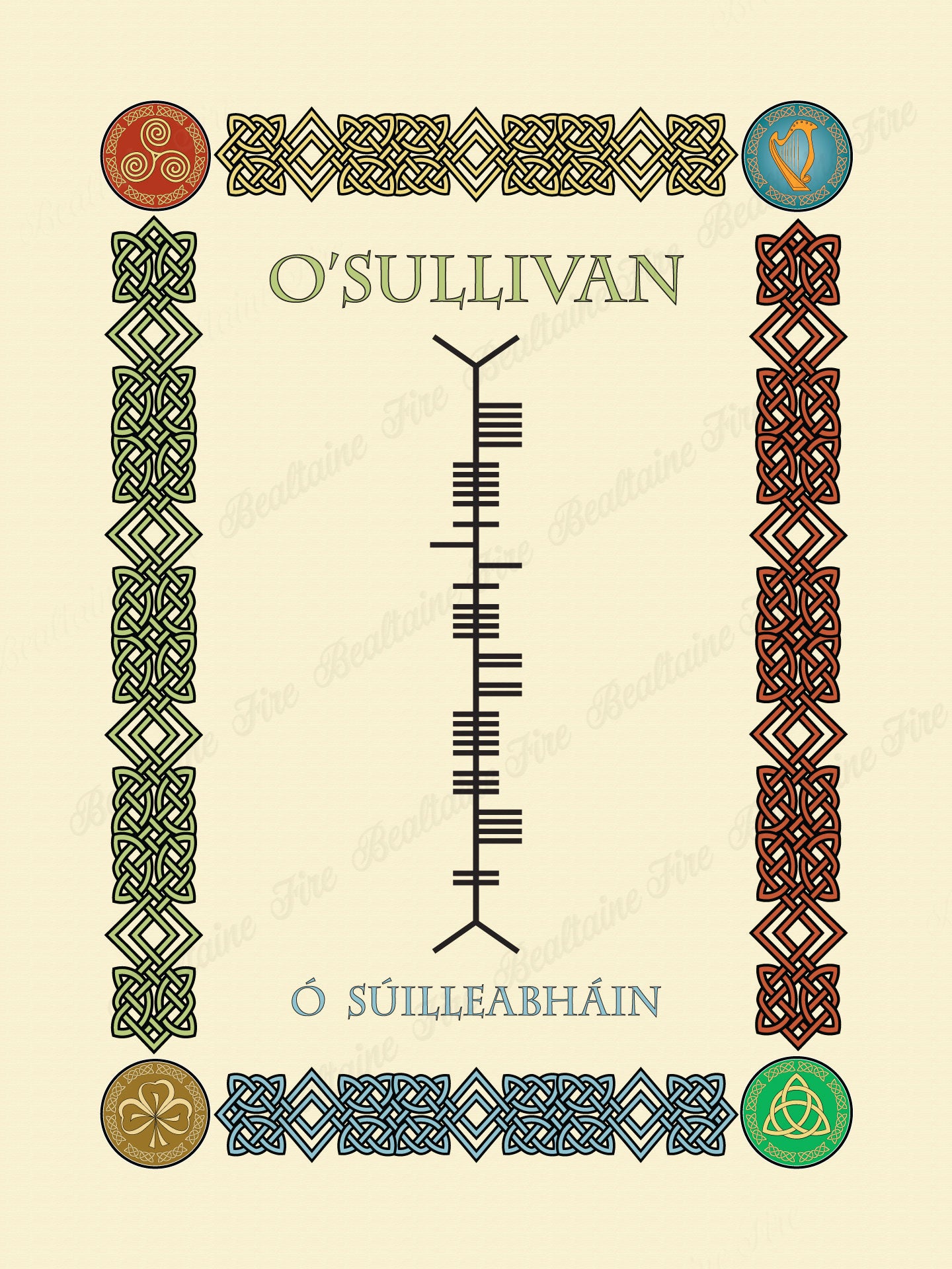 O'Sullivan in Old Irish and Ogham - Premium luster unframed print