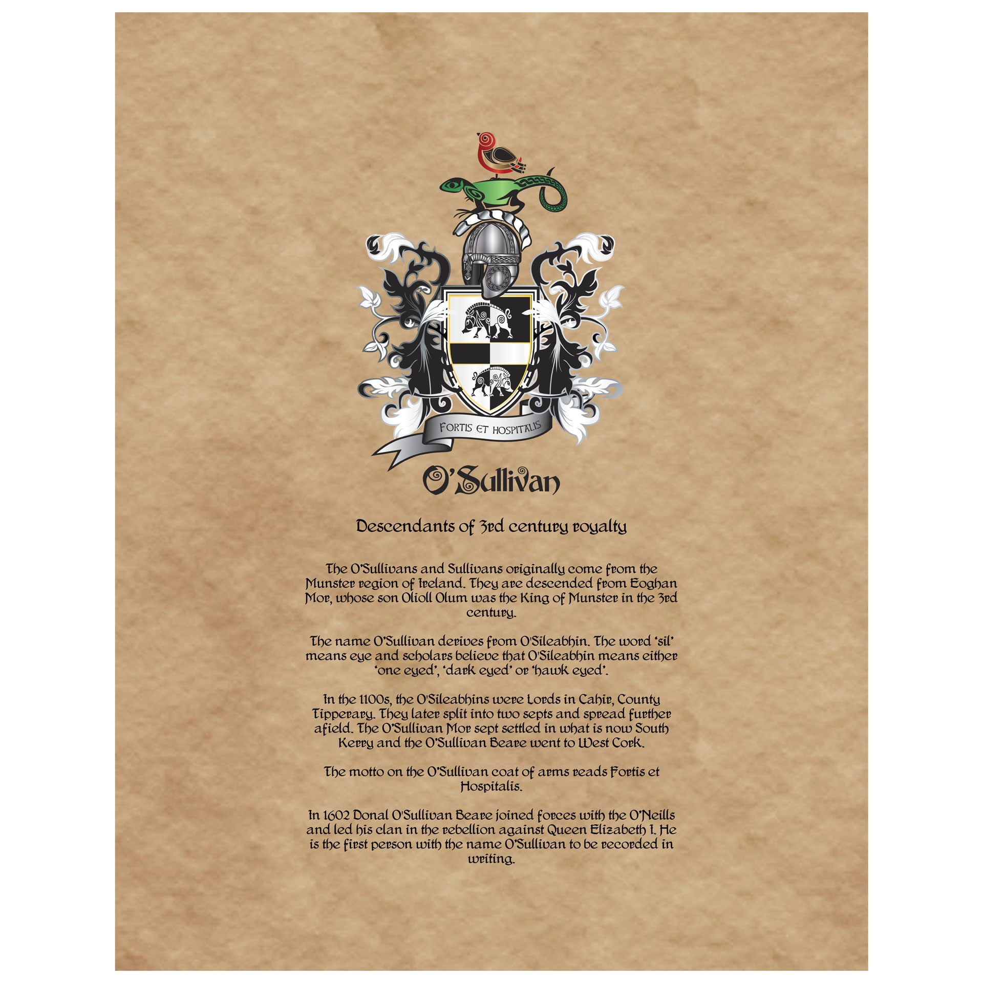O'Sullivan (Beare) Coat of Arms Premium Luster Unframed Print
