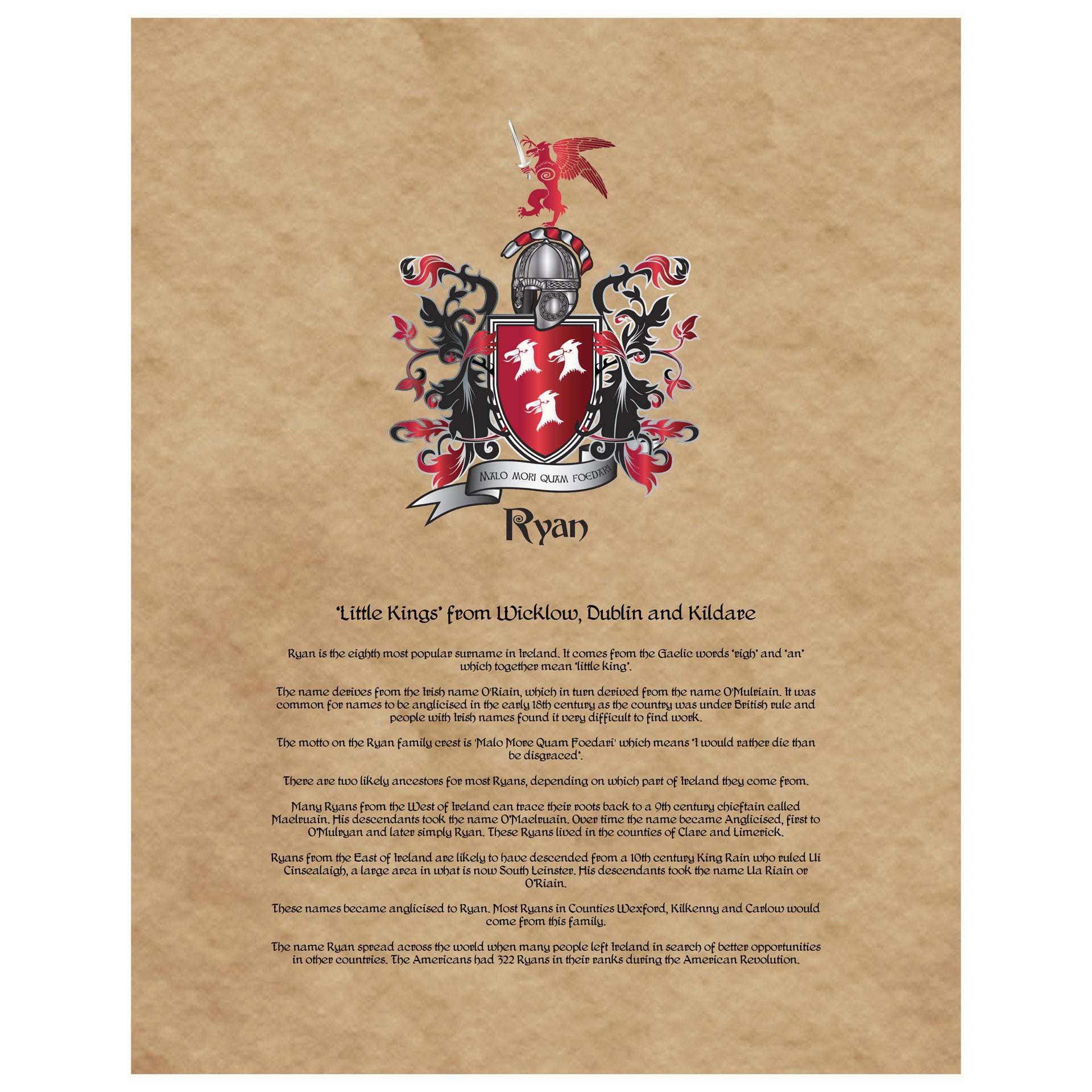 Ryan Coat of Arms on Canvas