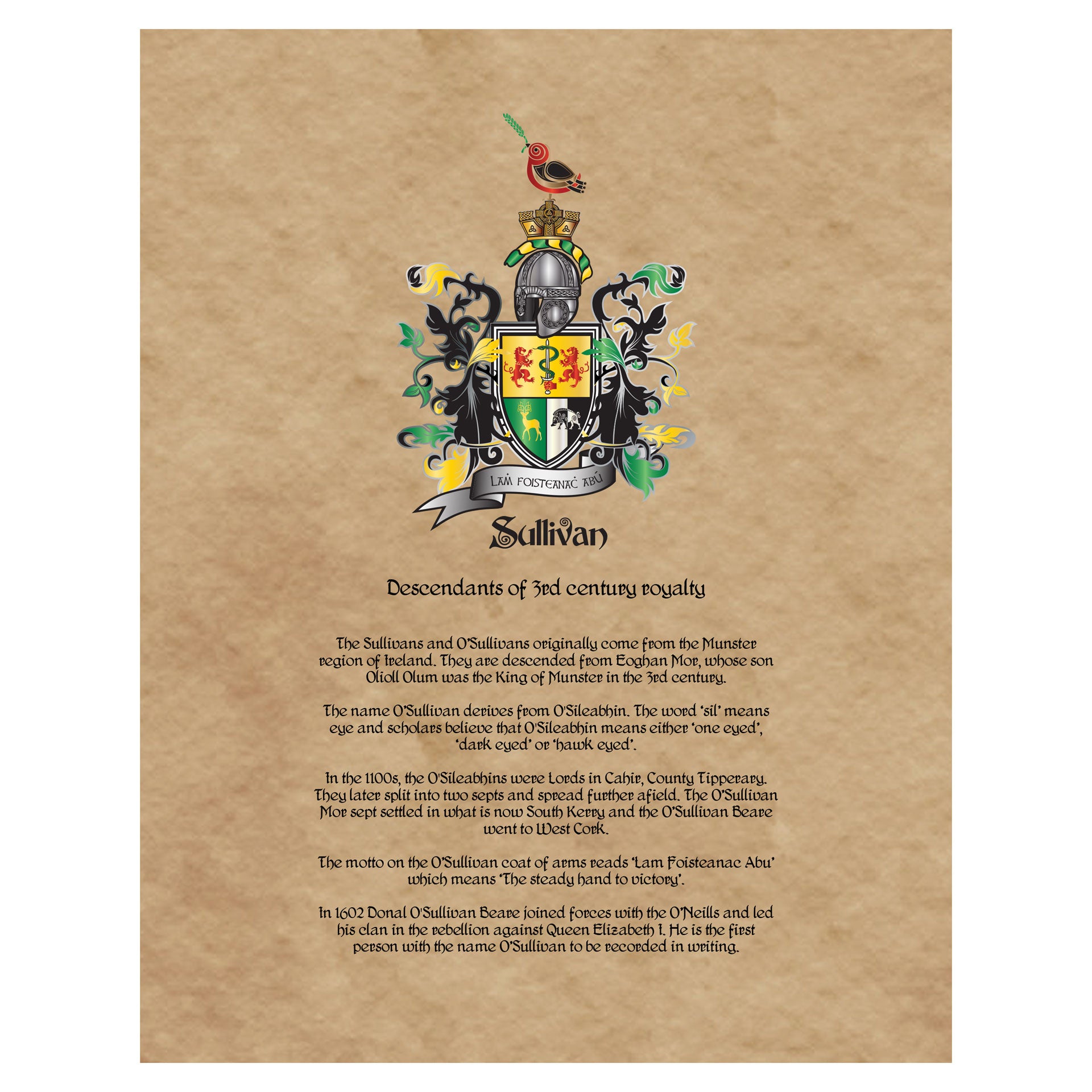 Sullivan Coat of Arms Premium Luster Unframed Print