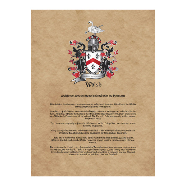 Walsh Coat of Arms Premium Luster Unframed Print