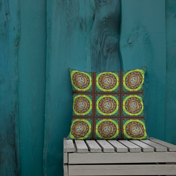 Triskele Throw Pillow - Green and Rust