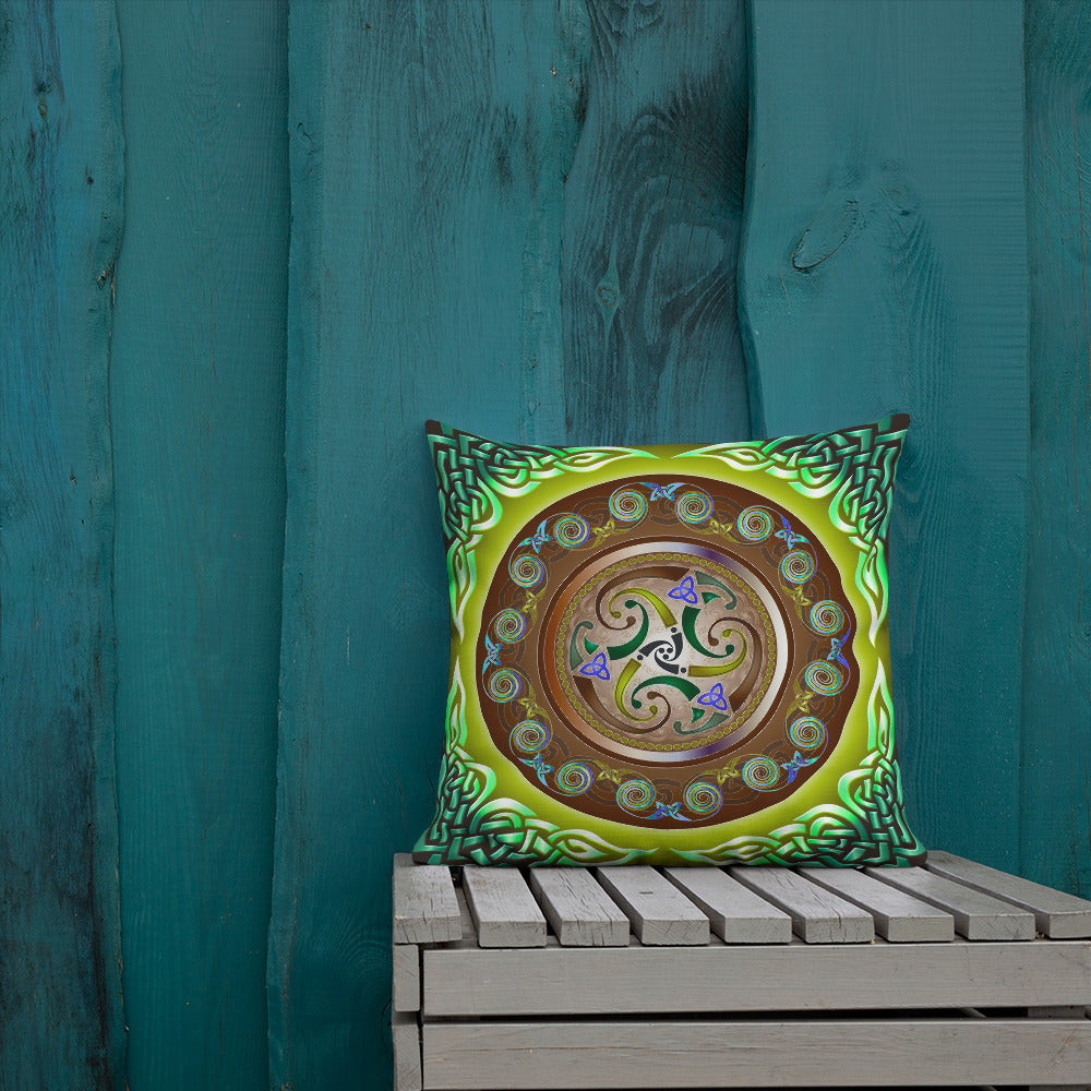 Triskele Throw Pillow - Green and Rust