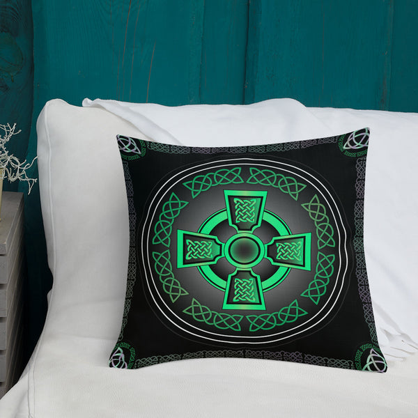 Green Celtic Cross Throw Pillow
