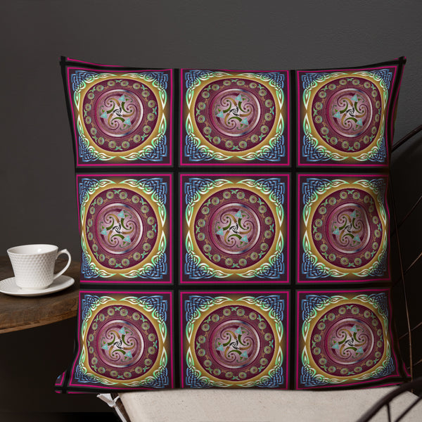 Triskele Throw Pillow - Reds and Purples