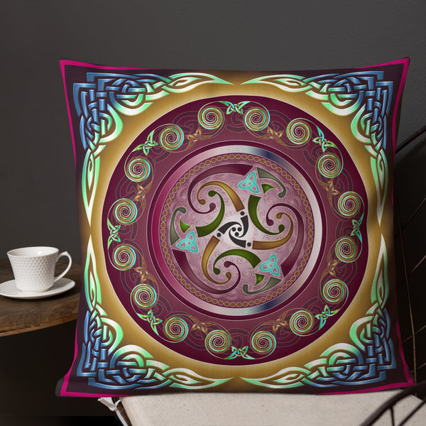 Triskele Throw Pillow - Reds and Purples