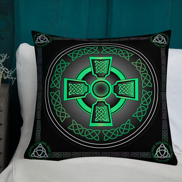 Green Celtic Cross Throw Pillow