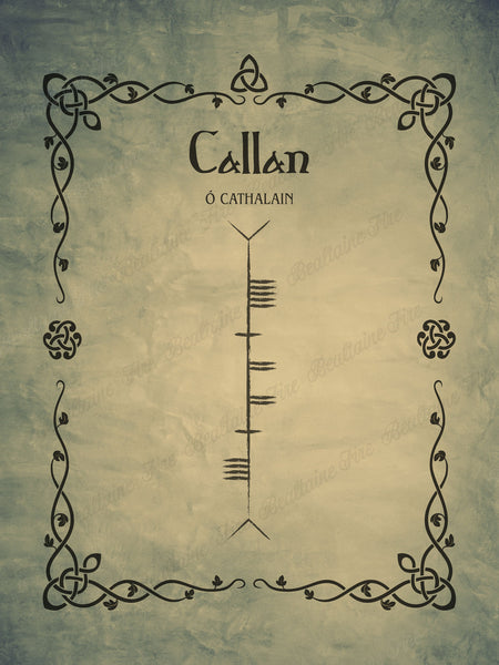 Callan in Ogham premium luster unframed print – Bealtaine Fire