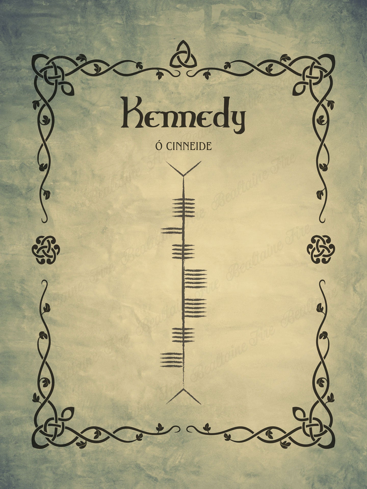 Kennedy in Ogham premium luster unframed print