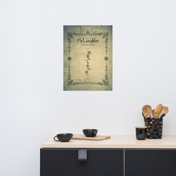 McLaughlin (Co Meath Clan) in Ogham premium luster unframed print