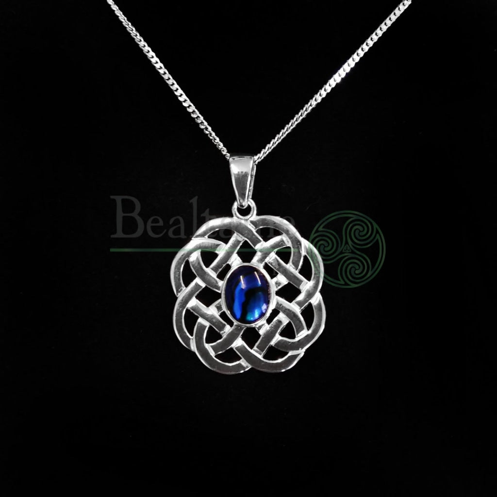 Silver Round Celtic Knot Abalone Pendant